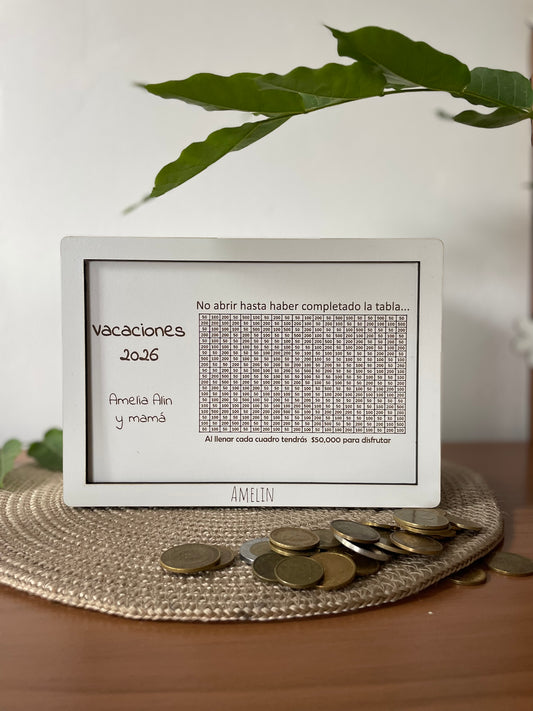 Alcancía con grilla de ahorro personalizada