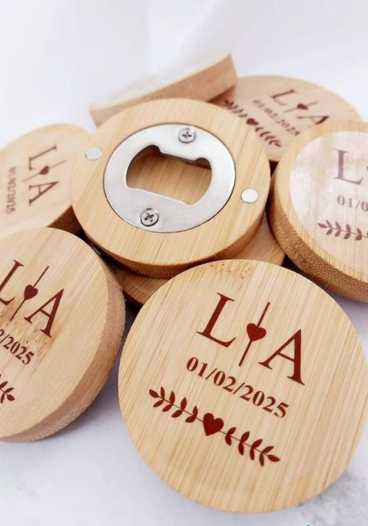Destapador de bambú con imán personalizado
