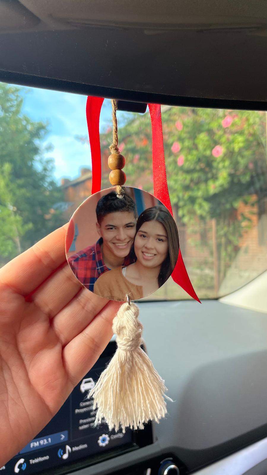 Colgante para auto con foto y frase