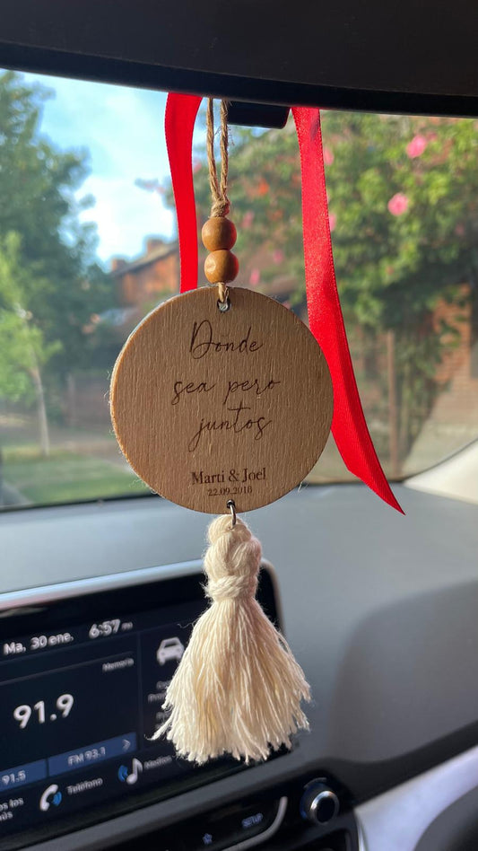 Colgante para auto con foto y frase